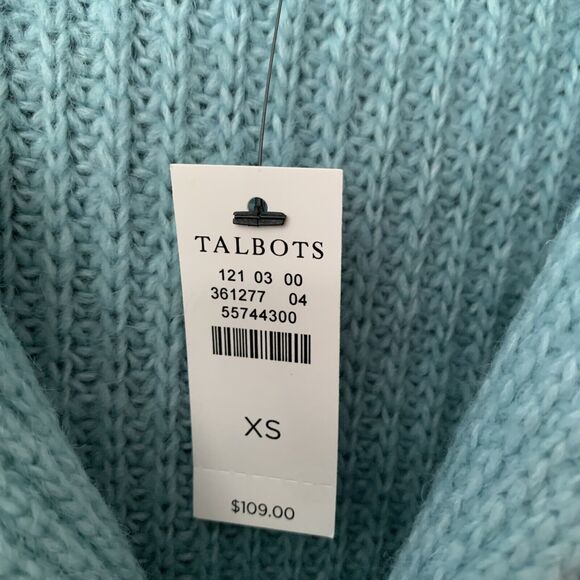 Talbots Size XS Cable Knit Sweater Light Blue Ribbed Pullover Wool Blend NEW! B7 - Picture 5 of 6